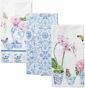 Maison d'Hermine Kitchen Towels Set of 3 100% Cotton 27.50" x 20" Reusable Cloth Tea Dish Towels Absorbent with Hanging Loop for Kitchen, Home, Dining, Cocktail Parties Spring/Summer (Canton)