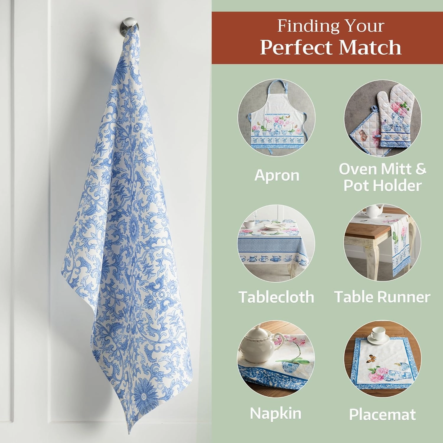 Maison d'Hermine Kitchen Towels Set of 3 100% Cotton 27.50" x 20" Reusable Cloth Tea Dish Towels Absorbent with Hanging Loop for Kitchen, Home, Dining, Cocktail Parties Spring/Summer (Canton)