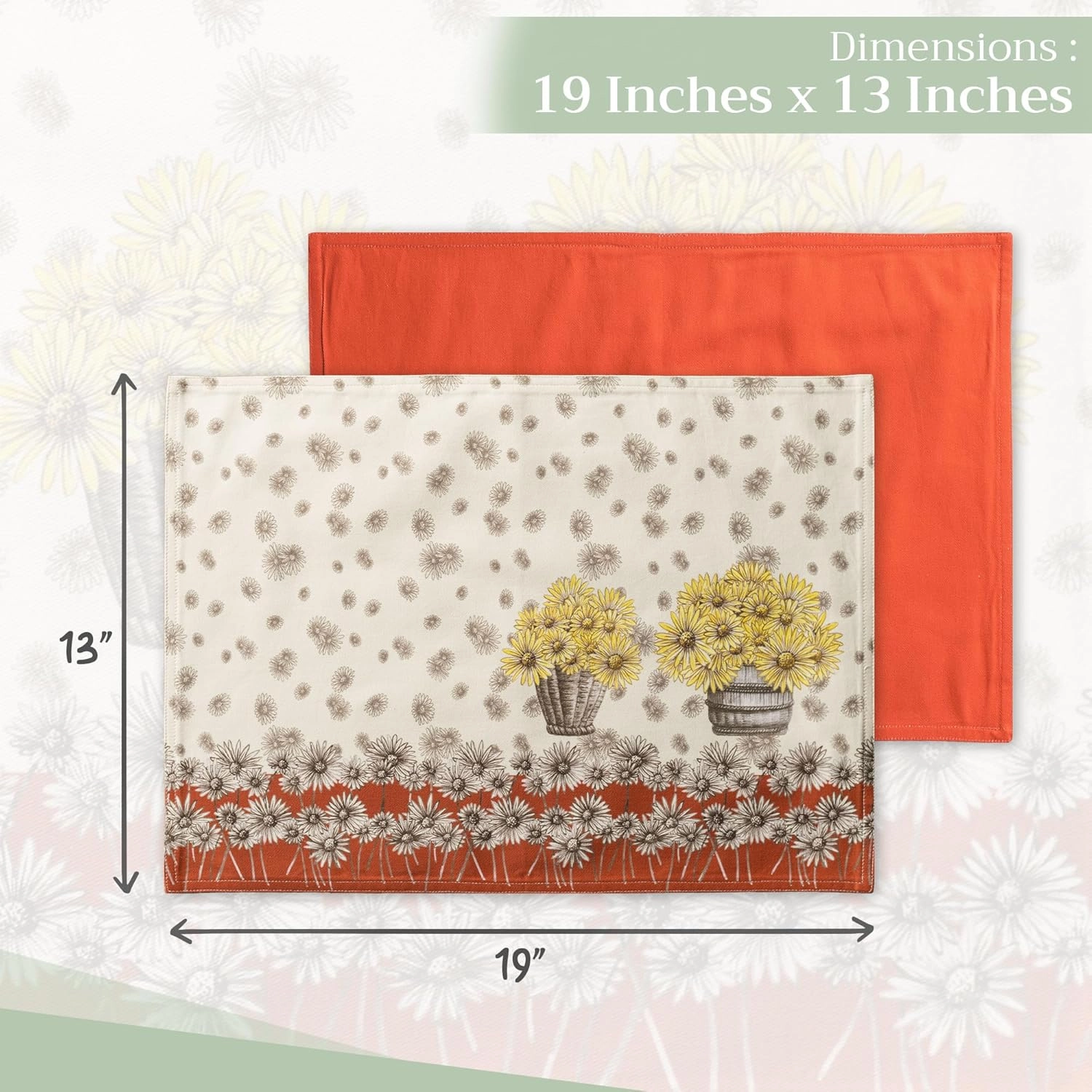 Maison d'Hermine Placemats Set of 4 100% Cotton Washable Cloth Place Mats, Reusable Table Mats for Kitchen Dining Decoration, Party, Wedding, Restaurant (Bagatelle, 13" x 19")