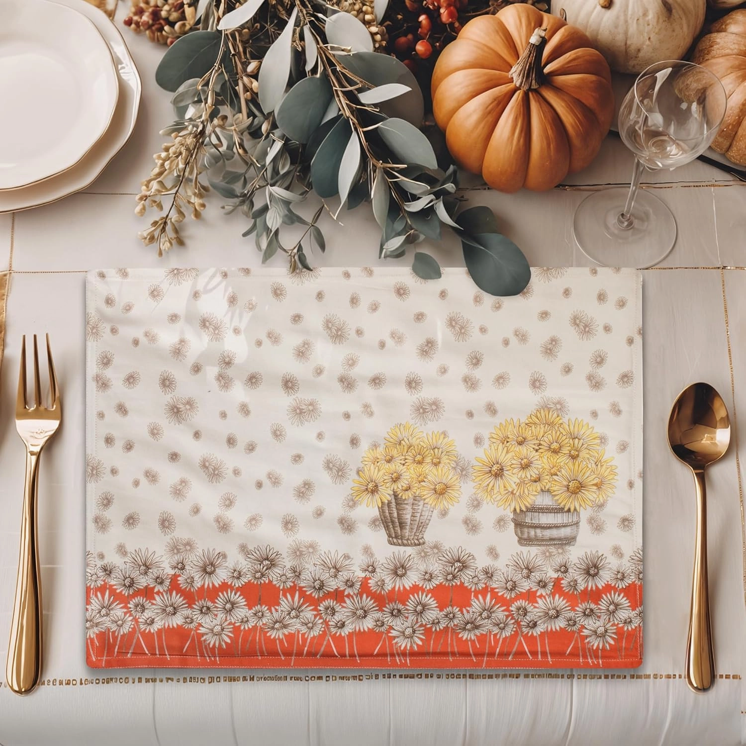 Maison d'Hermine Placemats Set of 4 100% Cotton Washable Cloth Place Mats, Reusable Table Mats for Kitchen Dining Decoration, Party, Wedding, Restaurant (Bagatelle, 13" x 19")