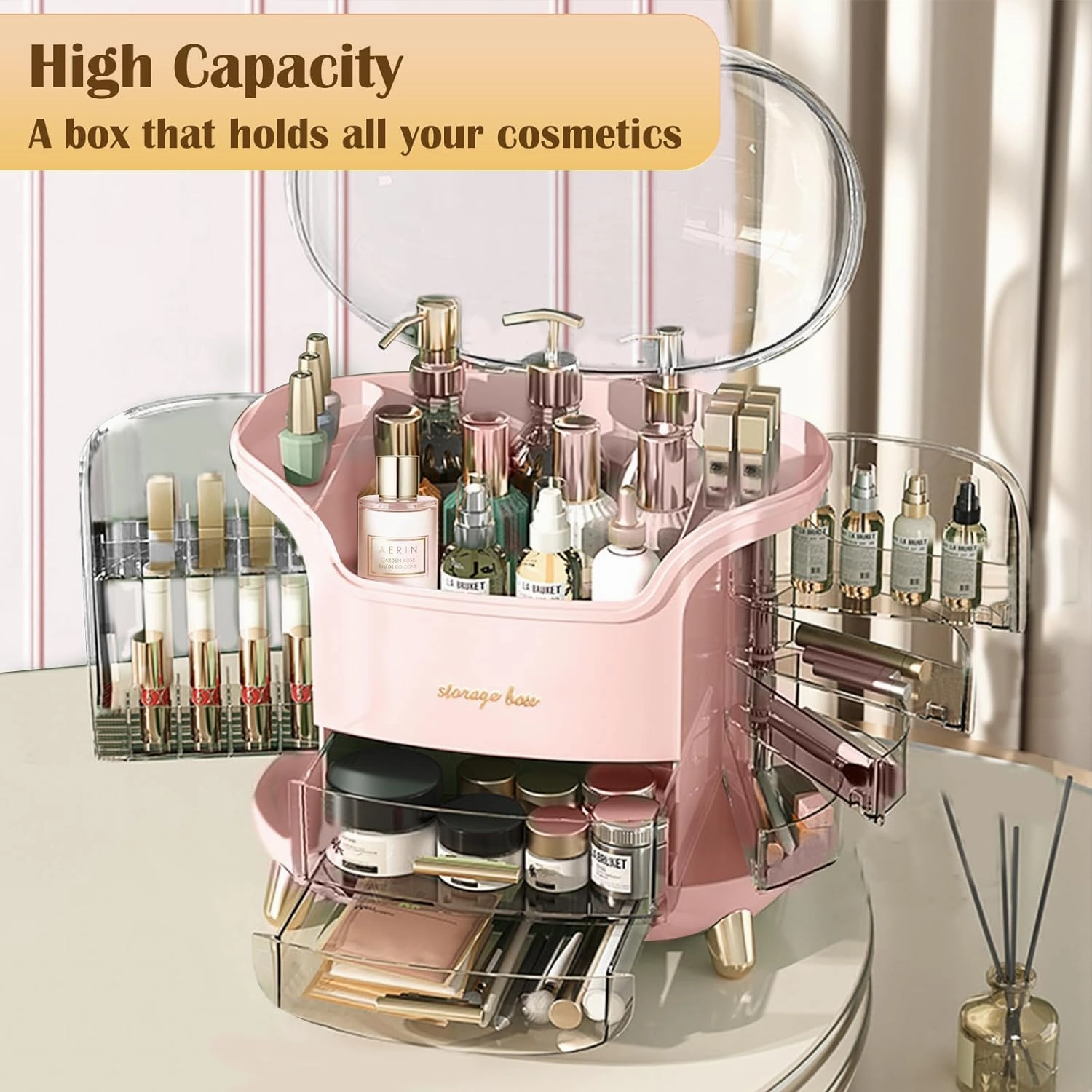 Makeup Organizer & Skincare Organizers, Cosmetic Organizer Box for Countertop with Lid & Drawers, Make Up Storage Organizer with Waterproof & Dustproof Cover, Birthday Gifts for Vanity Women Girls