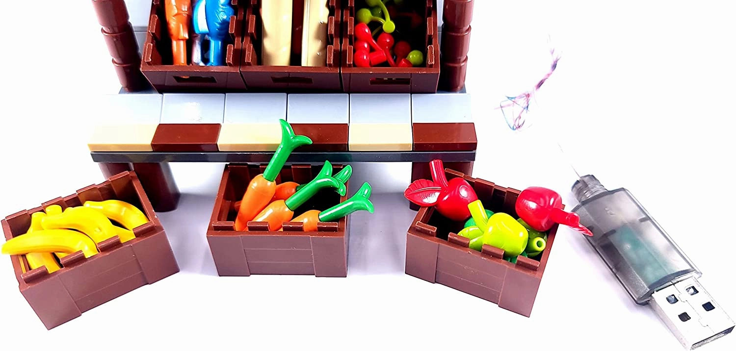 Market Style Fruit Stand Building Blocks Toy Bricks Set with Light Kit and Colorful Market Accessories | General Jim's Toys