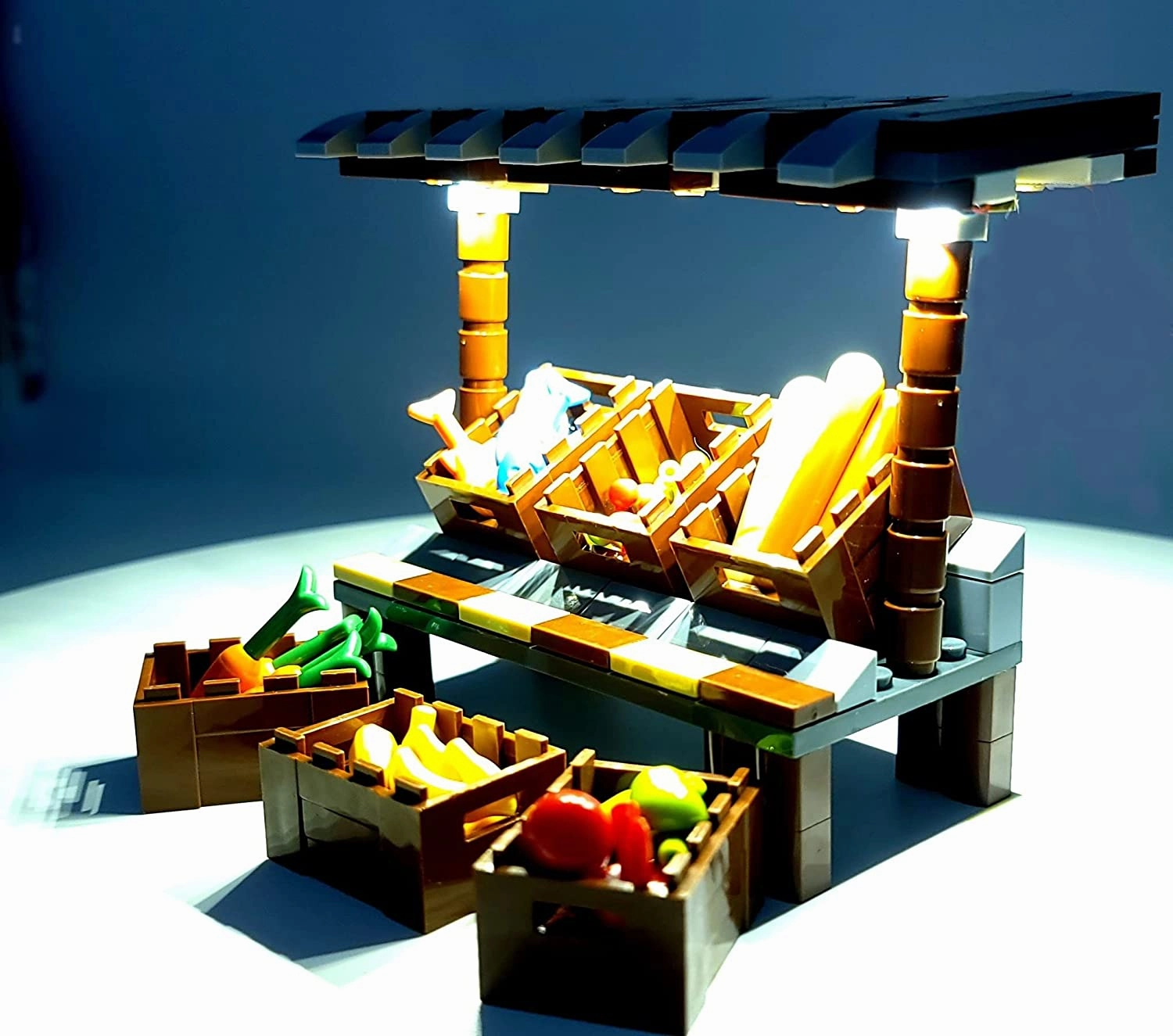 Market Style Fruit Stand Building Blocks Toy Bricks Set with Light Kit and Colorful Market Accessories | General Jim's Toys