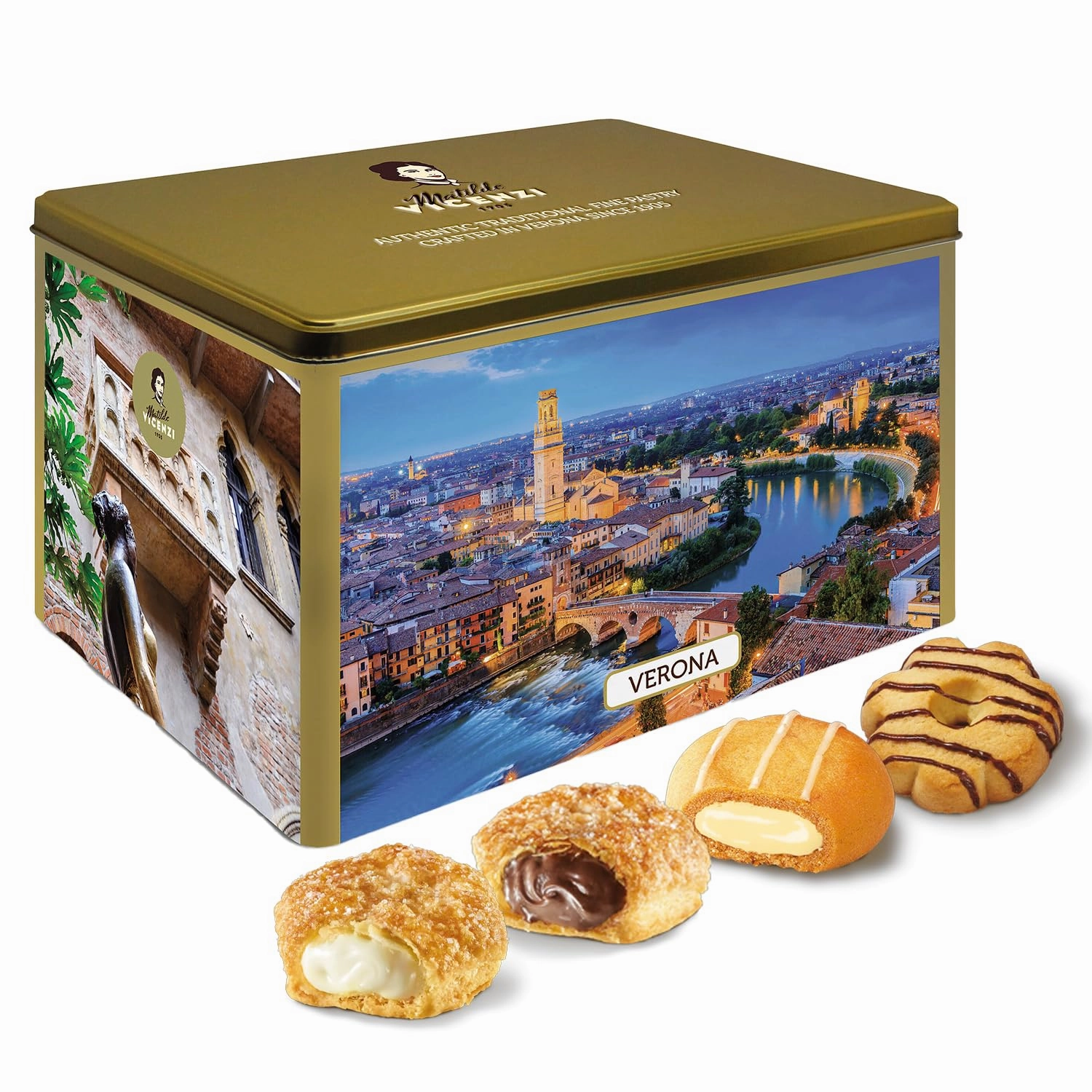 Matilde Vicenzi Verona Gift Tin - Assortment of Italian Pastries and Cookies for Father's Day - 32oz (907g)