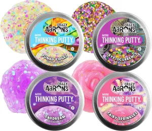 Matty's Toy Stop Crazy Aaron's Putty Mini Tins Funky Fidget, Daydream, Cryptocurrency & Fairy Sprinkles Gift Set Bundle - 4 Pack (13.3g Each)