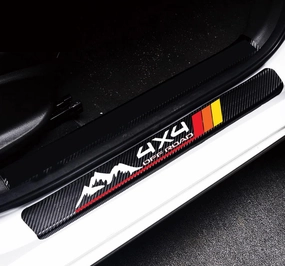 MAXDOOL 4Pcs Door Sill Protector Reflective 4D Carbon Fiber Sticker Decoration Door Entry Guard Accessories fit for 4x4 Offroad Toyota Tacoma TRD 4Runner Tundra Rav4 Highlander Sequoia (Red)
