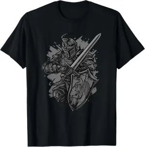 Medieval Knight Armor Sword Shield Dragon Vintage Graphic T-Shirt