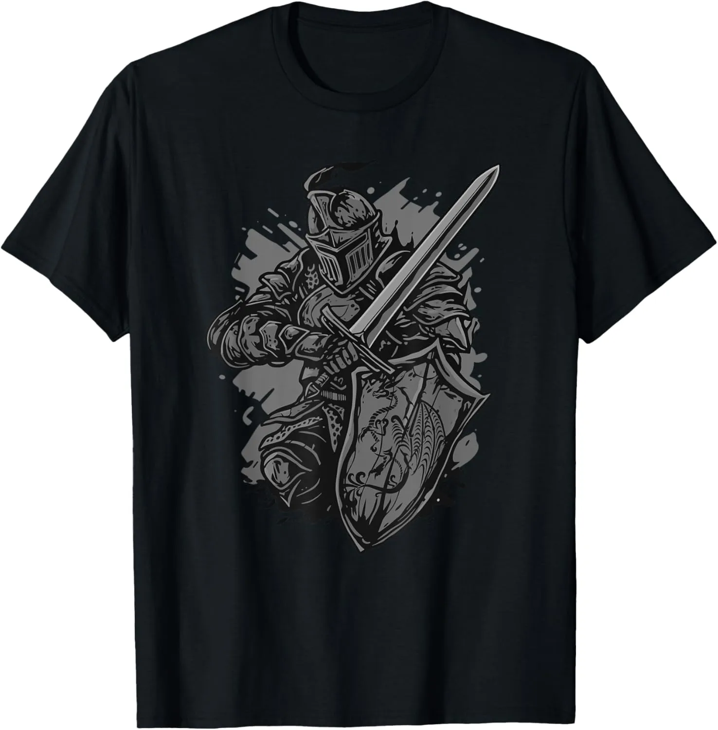 Medieval Knight Armor Sword Shield Dragon Vintage Graphic T-Shirt