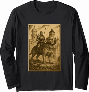 Medieval Knight Riding Labrador Retriever Dog Surreal Rider Long Sleeve T-Shirt