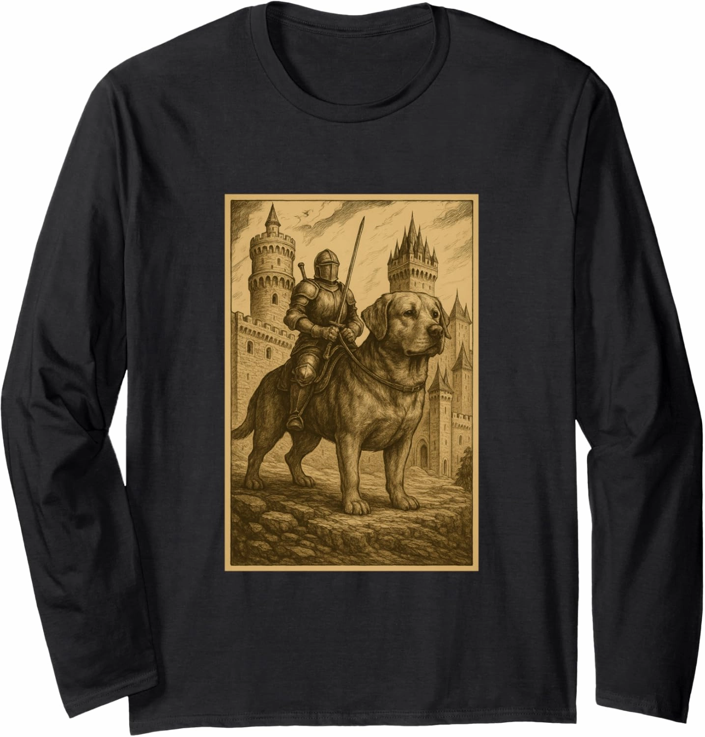 Medieval Knight Riding Labrador Retriever Dog Surreal Rider Long Sleeve T-Shirt