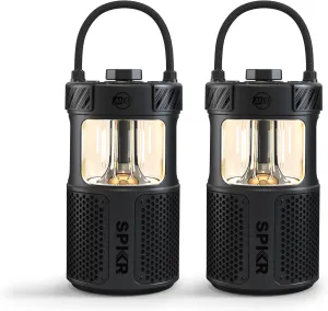 MEE audio lightSPKR 2 Pack Bluetooth Wireless Speaker with Camping Lantern: 360° Audio, IPX6 Waterproof & Infinite Brightness Adjustment for Camping/Yard/Patio/Porch, Midnight Black