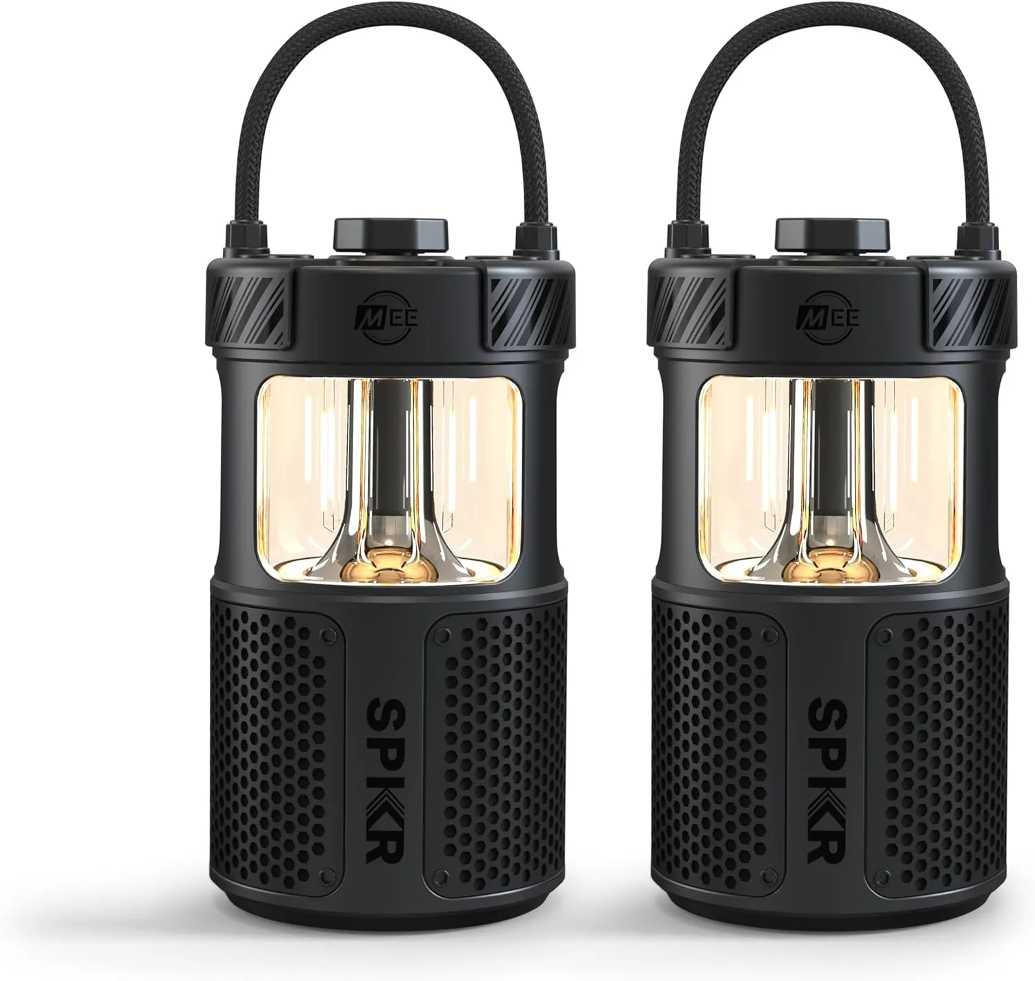MEE audio lightSPKR 2 Pack Bluetooth Wireless Speaker with Camping Lantern: 360° Audio, IPX6 Waterproof & Infinite Brightness Adjustment for Camping/Yard/Patio/Porch, Midnight Black