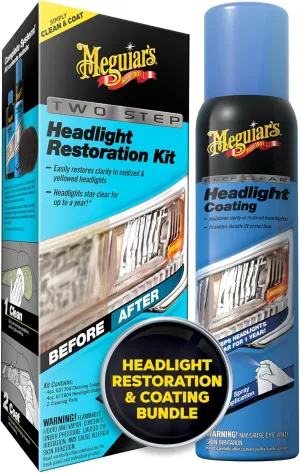 Meguiar's Two Step Headlight Restoration Kit, Headlight Cleaner Restores Clear Car Plastic and Protects from Re-Oxidation, Includes Headlight Coating and Cleaning Solution - 4 Count (1 Pack)