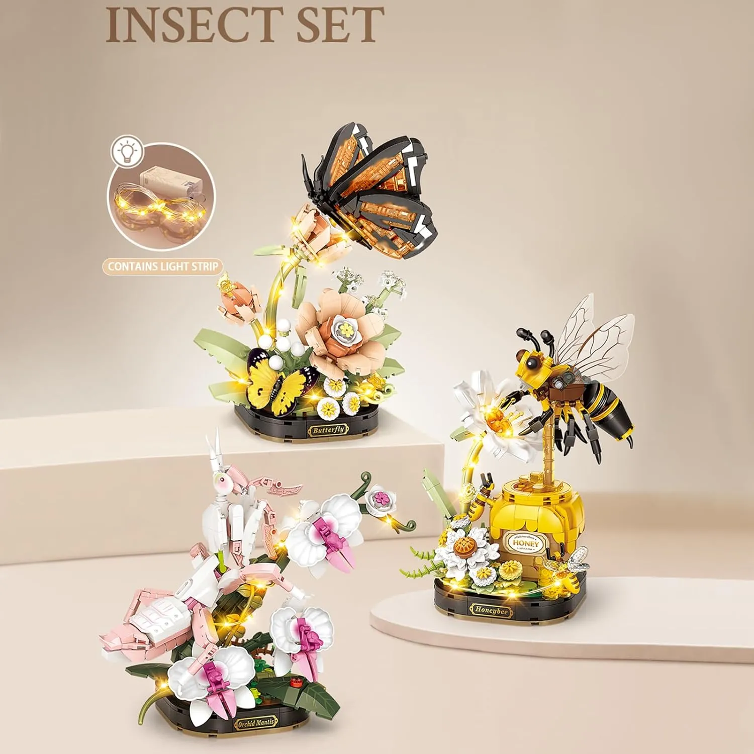 MEIEST Insect Flower Building Blocks Set,Colorful Construction Building Bricks Toy with a Science Popularization Card,Creative Home Decoration (Tiger Butterfly)