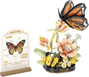 MEIEST Insect Flower Building Blocks Set,Colorful Construction Building Bricks Toy with a Science Popularization Card,Creative Home Decoration (Tiger Butterfly)