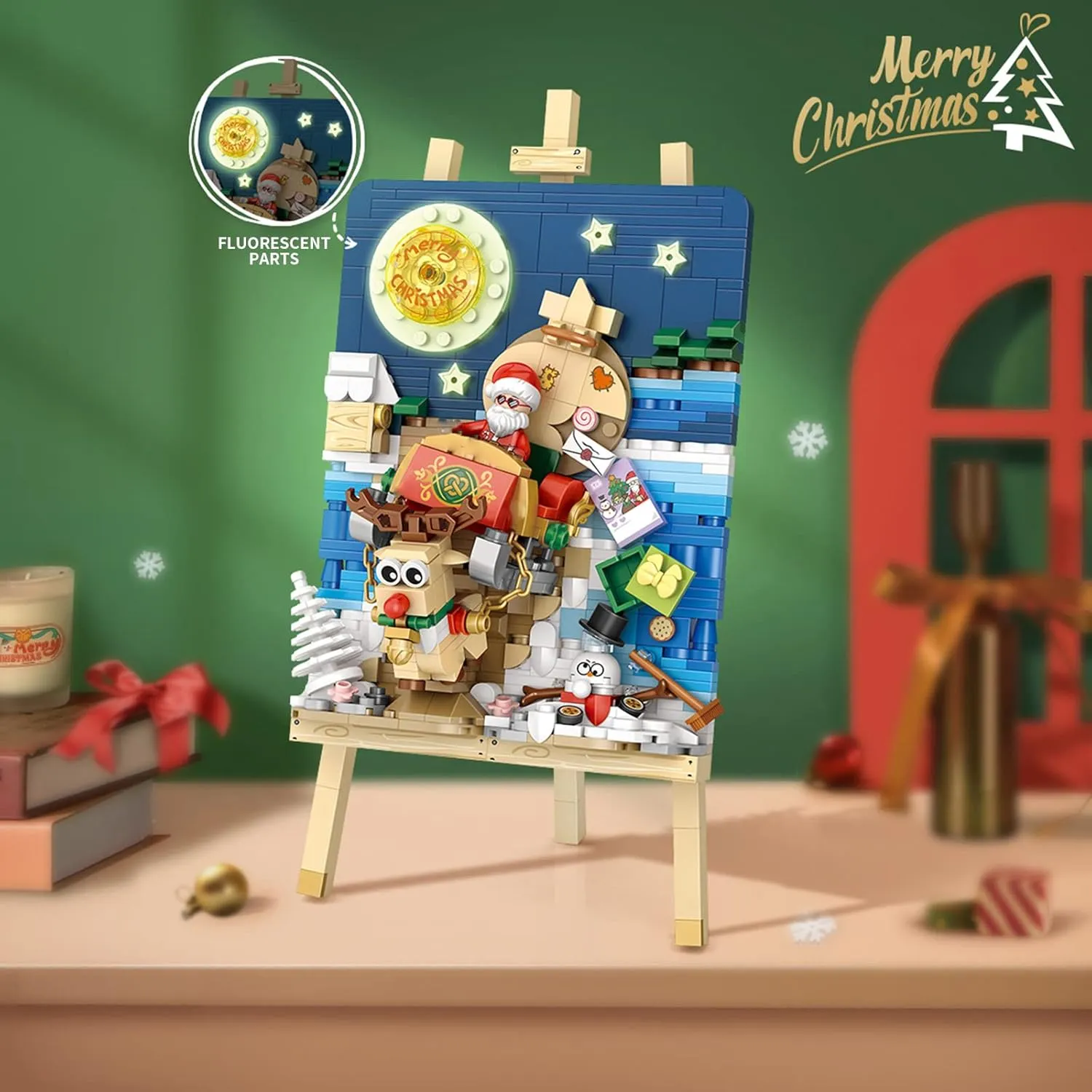 MEIEST Mini Building Blocks Christmas 3D Painting Model Set,Simulation Particle Stereograph Collection Construction Building Bricks Toy,Home Decor,14 (Sledge)