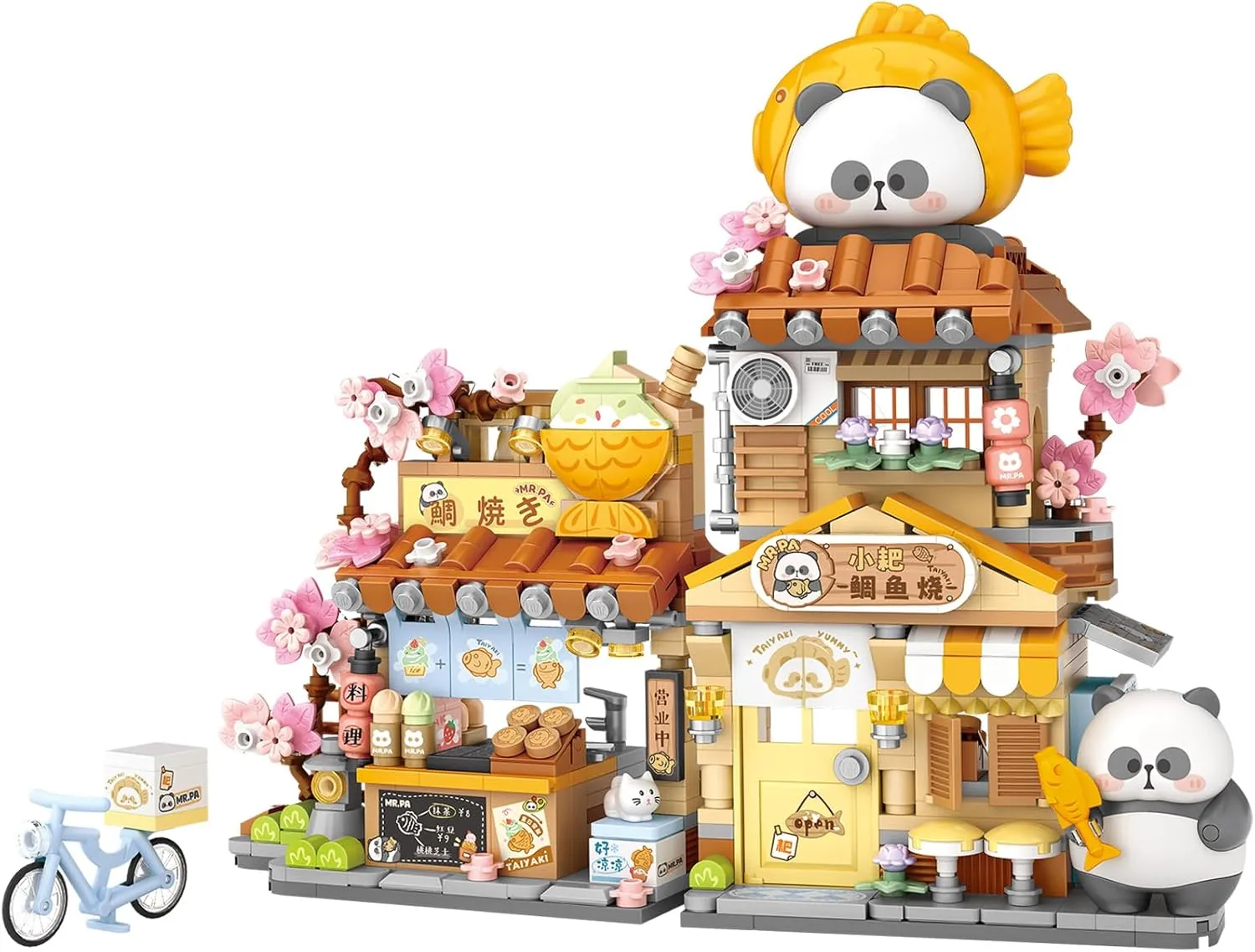 MEIEST Mini City Shop Street View Building Blocks Model Set,Simulation Panda Architecture Collection Particle Construction Building Bricks Toy,Home Decor (Taiyaki)