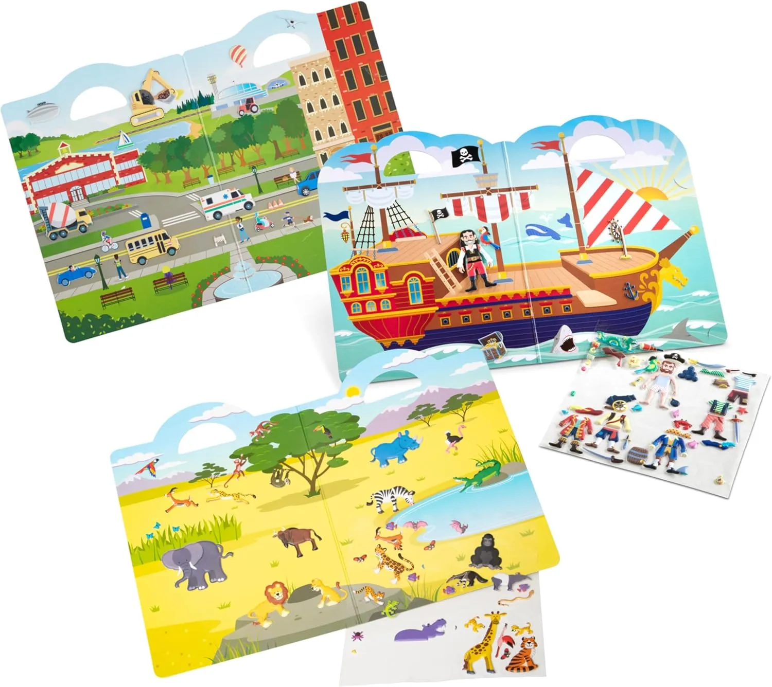 Melissa & Doug Puffy Sticker Play Set 3-Pack (Pirates, Vehicles, Safari)