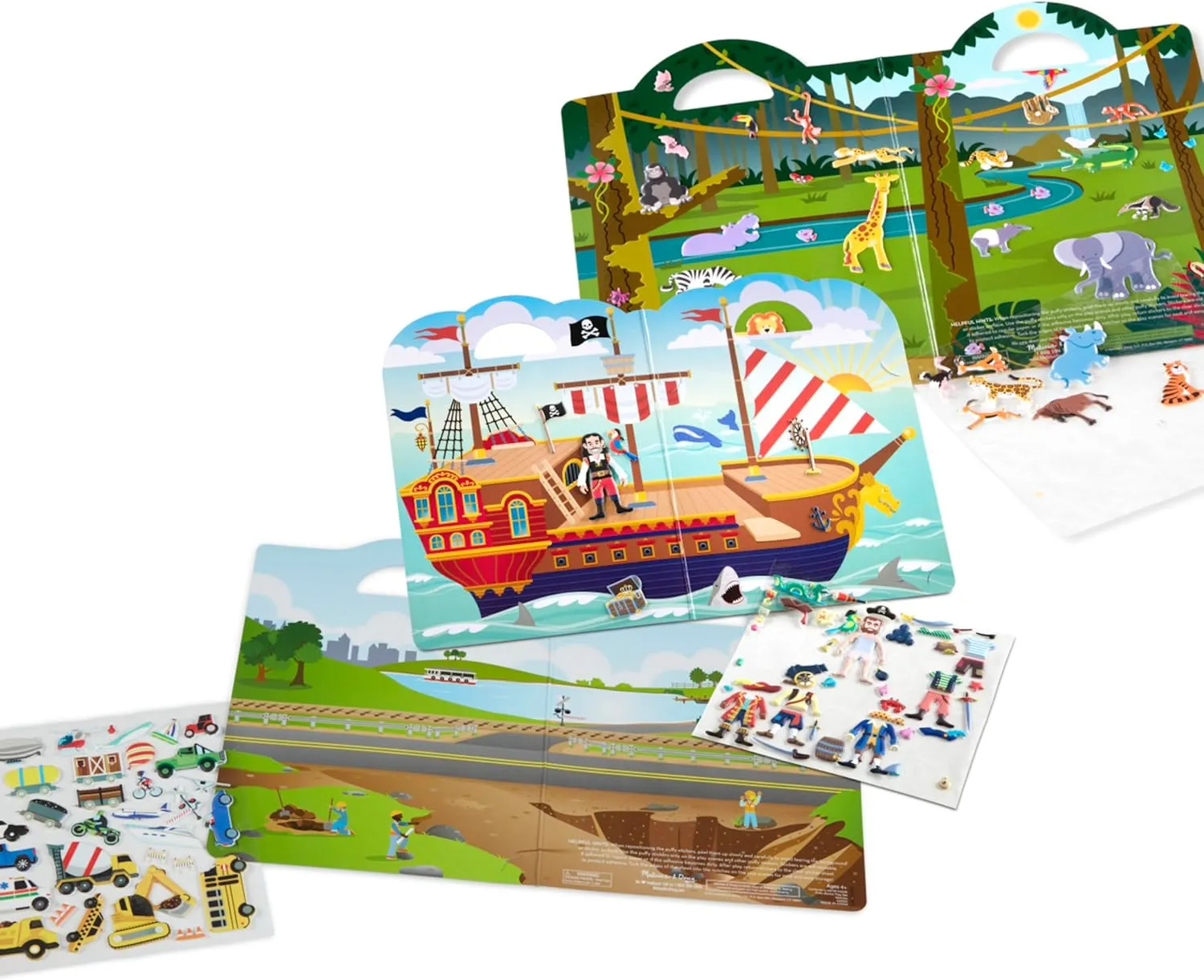 Melissa & Doug Puffy Sticker Play Set 3-Pack (Pirates, Vehicles, Safari)