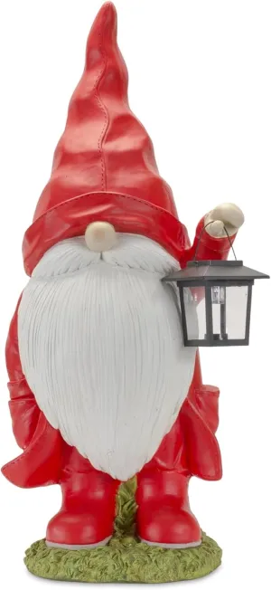 Melrose Gnome with Lantern Figurine, 24.75-inch Height, Resin, Christmas Decorations Faceless Santa Claus Dwarf Statues for Garden