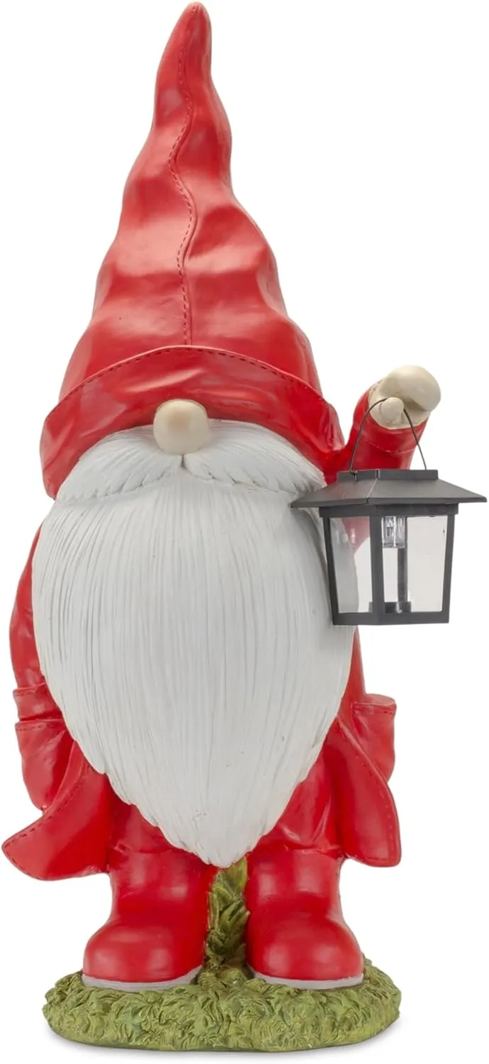 Melrose Gnome with Lantern Figurine, 24.75-inch Height, Resin, Christmas Decorations Faceless Santa Claus Dwarf Statues for Garden