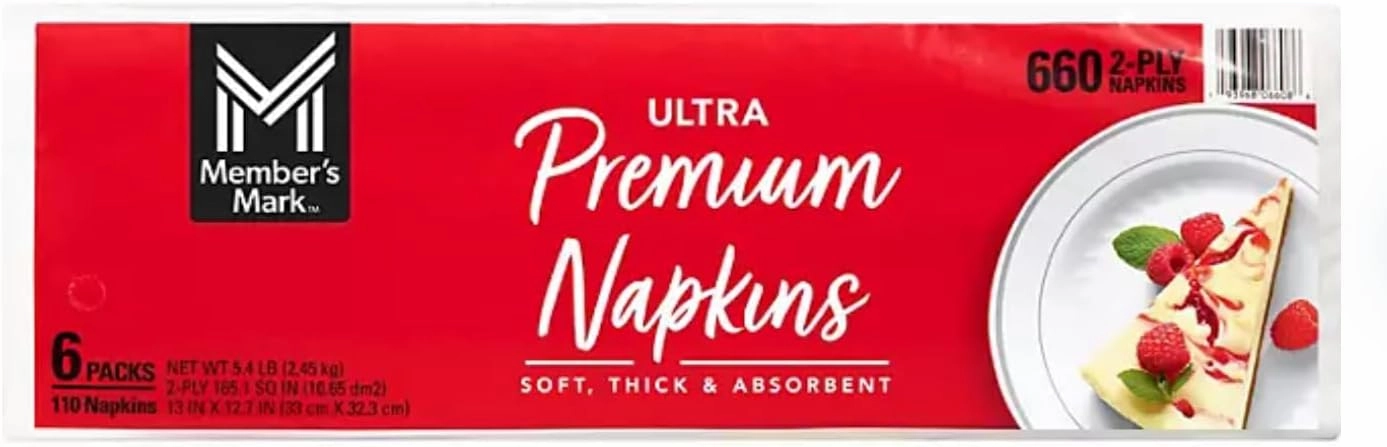 Member Mark Ultra Premium 2-Ply White Napkins 6 pks., 110 napkins/pk.(Total 660 2-PLY Napkins)