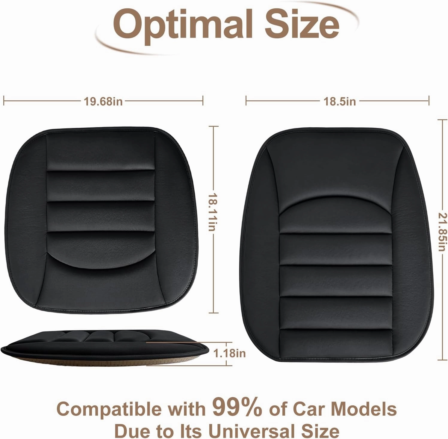 Memory Foam Car Seat Cushion with Breathable Fabric & Non-Slip Gel, Universal Fit for Car Truck Office Home 19.6x18x1.2 Black