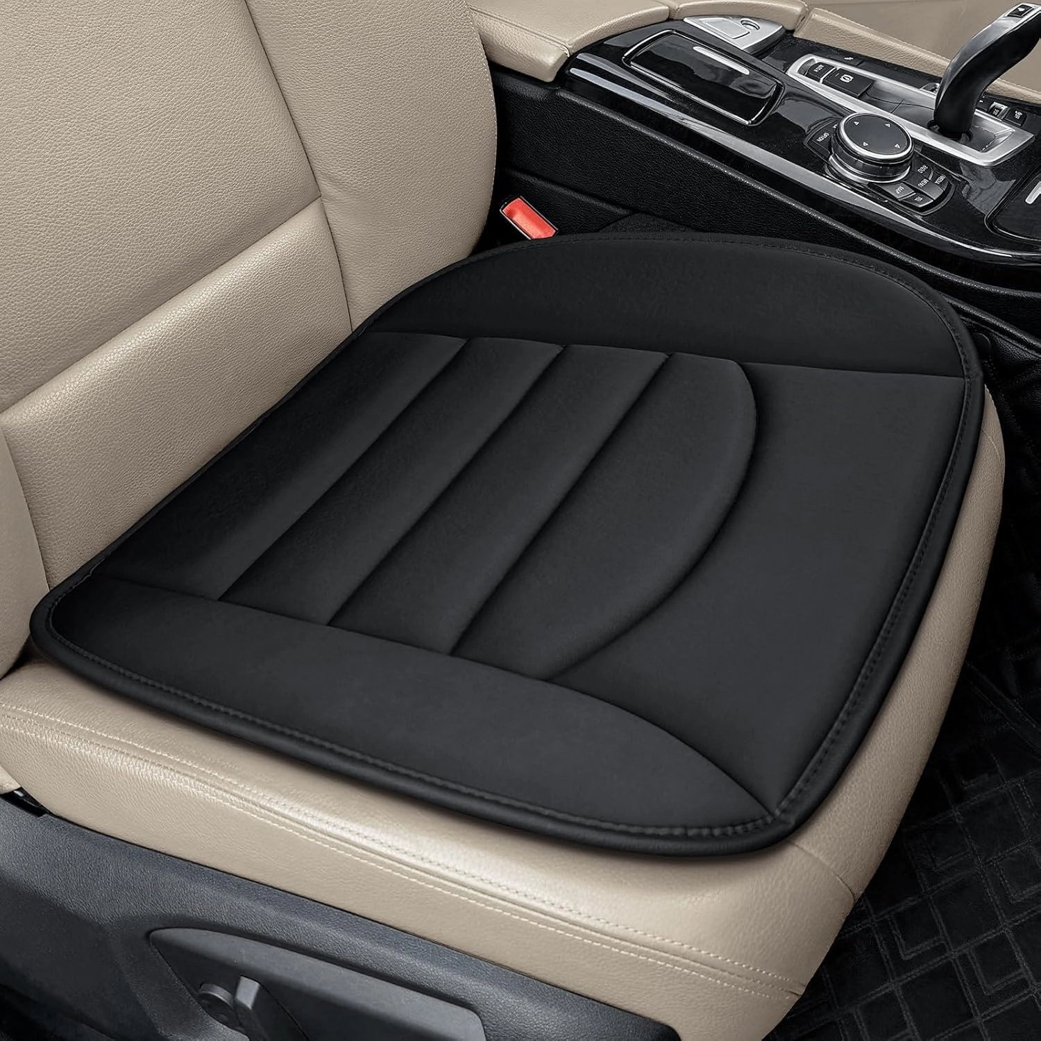Memory Foam Car Seat Cushion with Breathable Fabric & Non-Slip Gel, Universal Fit for Car Truck Office Home 19.6x18x1.2 Black