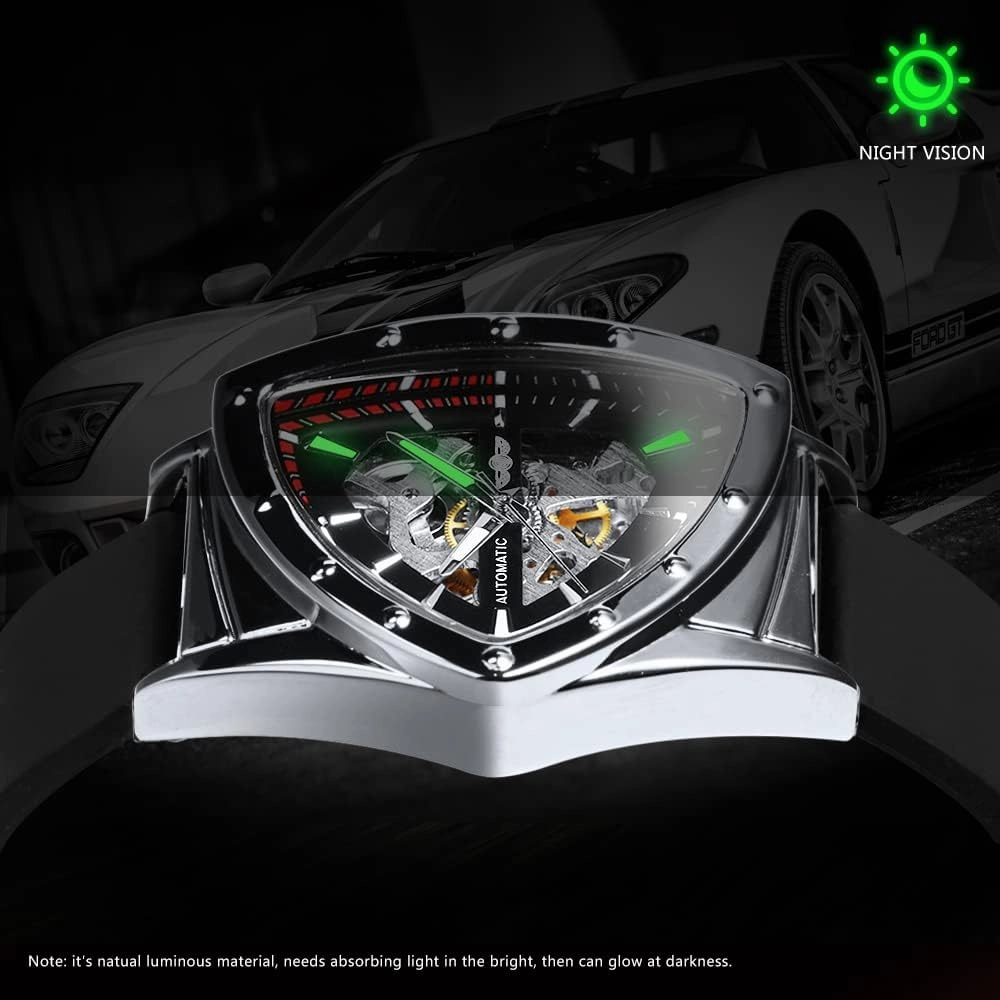 Men's Military Skeleton Automatic Mechanical Wrist Watch for Men Triangle Wristwatch