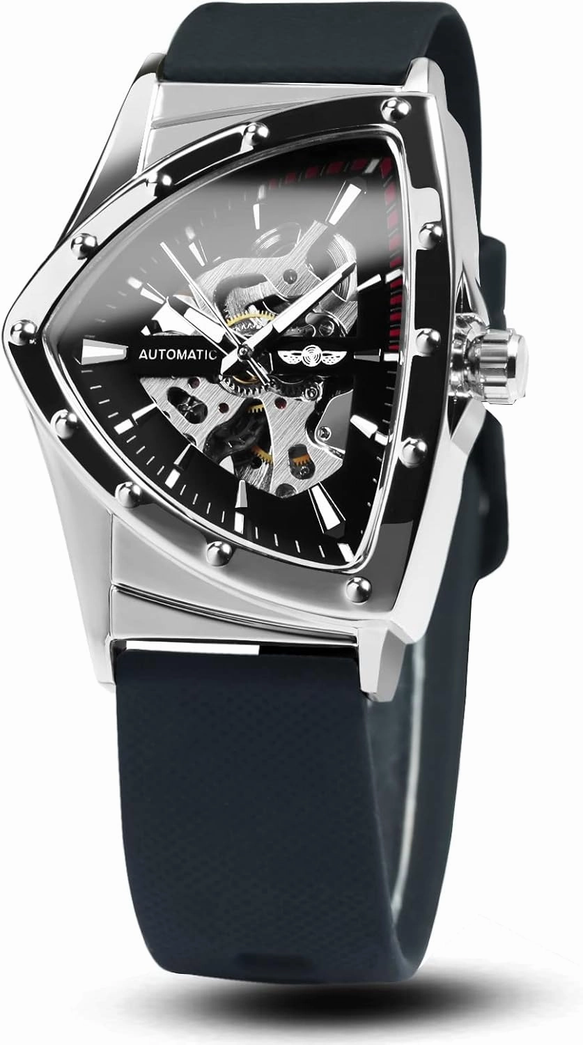 Men's Military Skeleton Automatic Mechanical Wrist Watch for Men Triangle Wristwatch