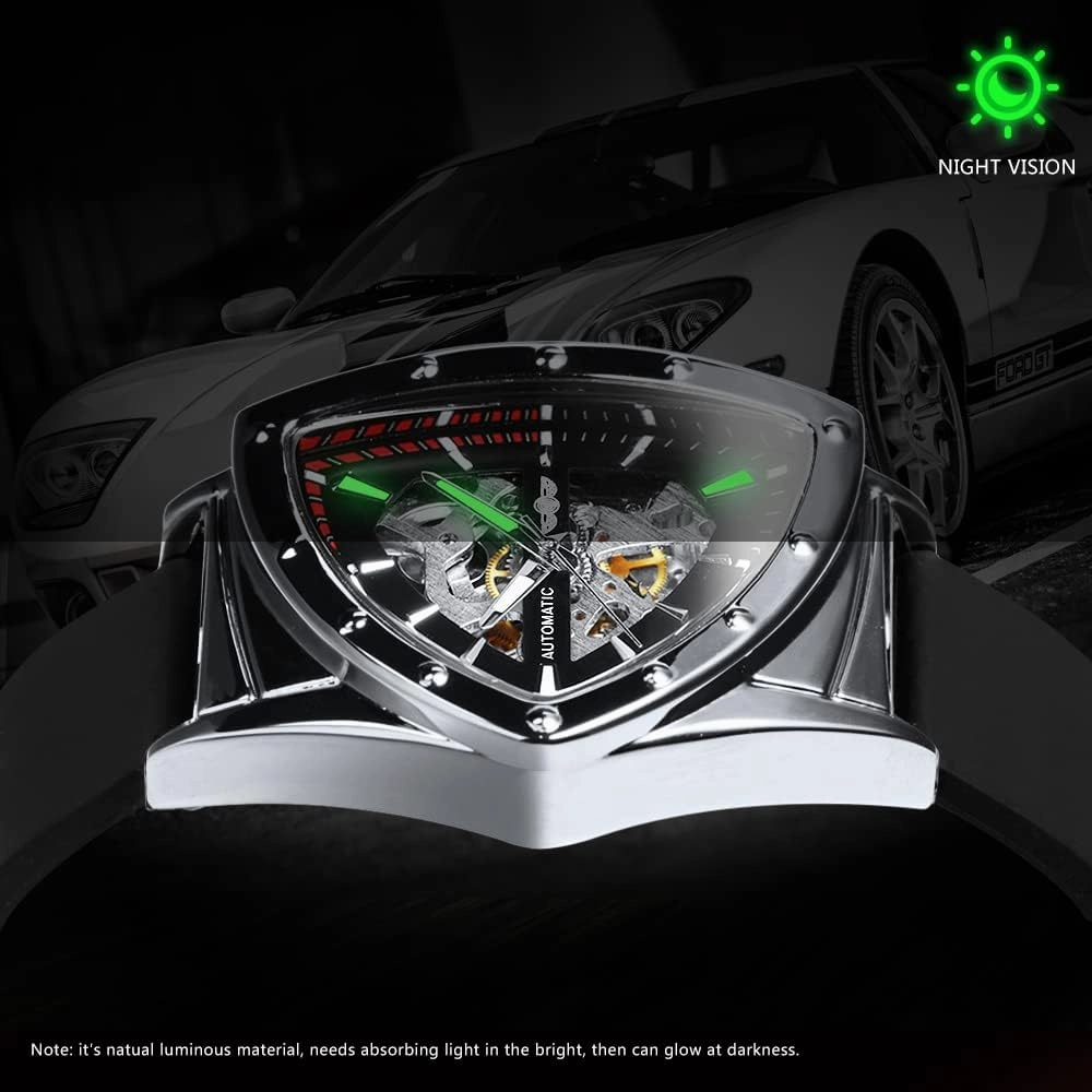 Men's Military Skeleton Automatic Mechanical Wrist Watch for Men Triangle Wristwatch