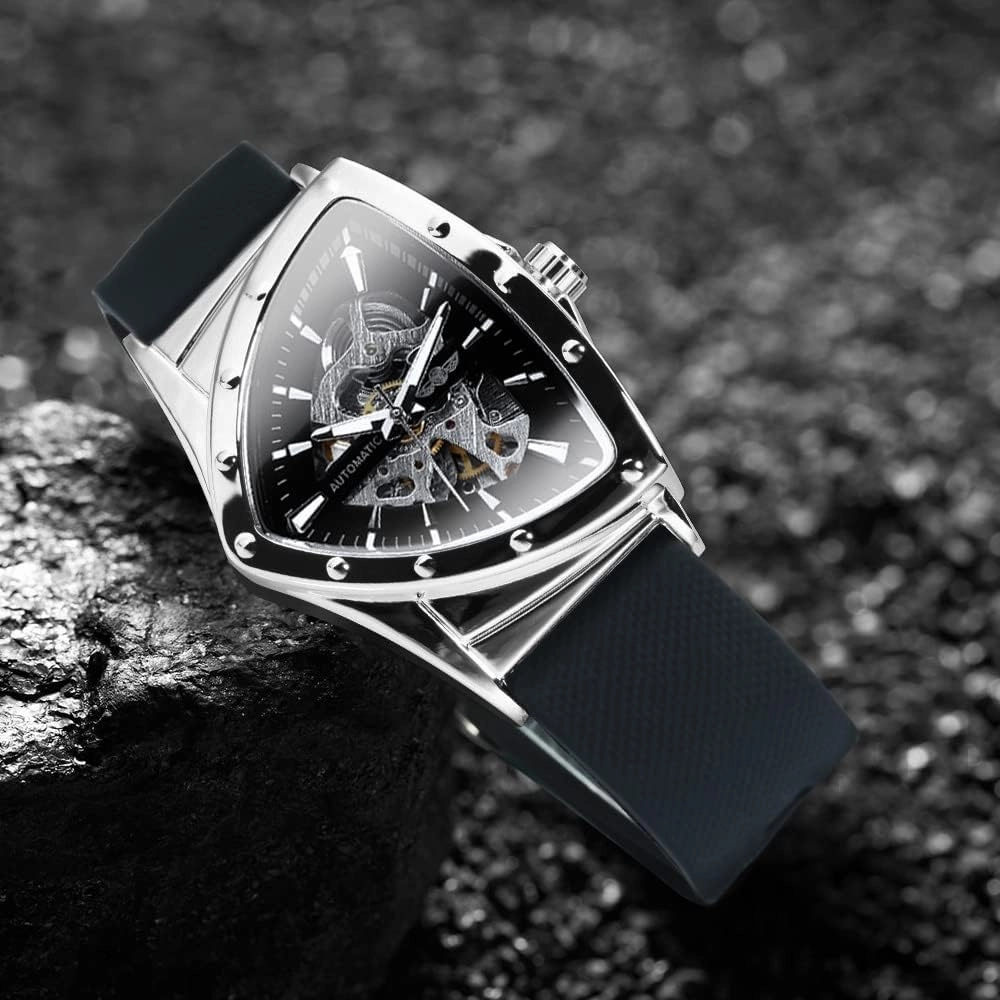 Men's Military Skeleton Automatic Mechanical Wrist Watch for Men Triangle Wristwatch