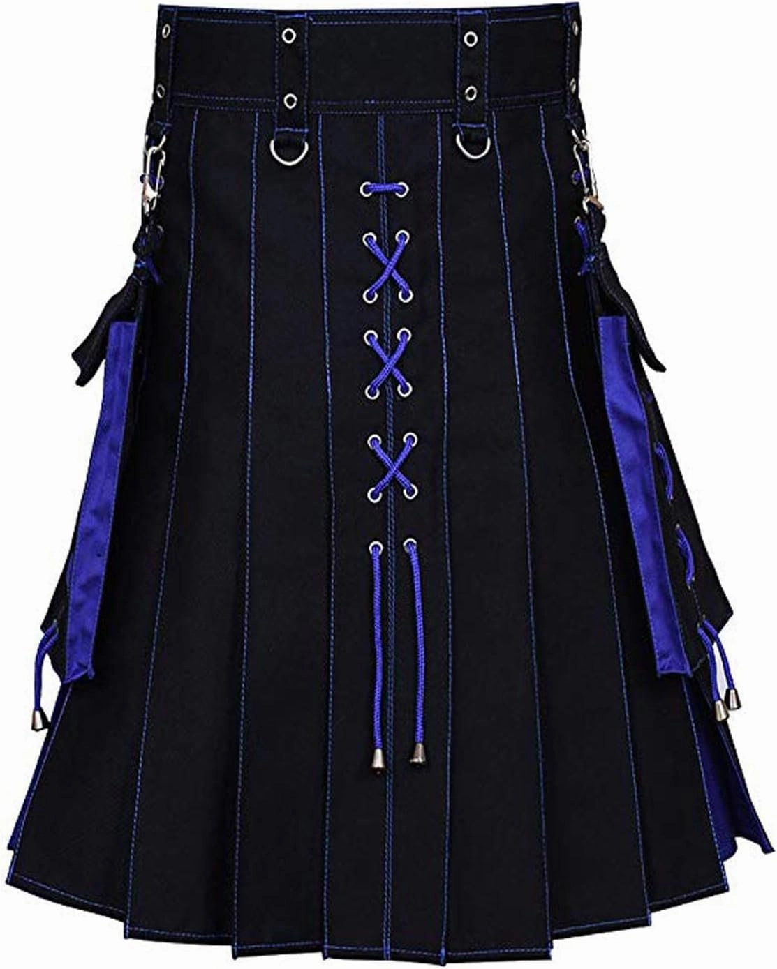 Mens Fashion Casual Scottish Plaid Contrast Pocket Pleated Skirt Mens Kilts Utility Kilt Accessories Leather Men