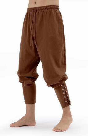 Mens Pirate Pants Medieval Viking Costume, Renaissance Lace-up Ankle Banded Trousers Cotton Linen Cosplay Outfits