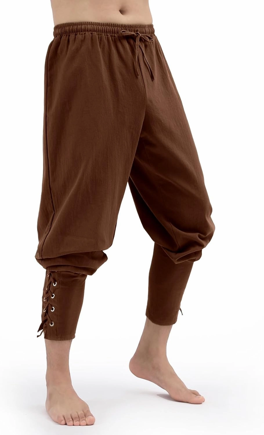 Mens Pirate Pants Medieval Viking Costume, Renaissance Lace-up Ankle Banded Trousers Cotton Linen Cosplay Outfits