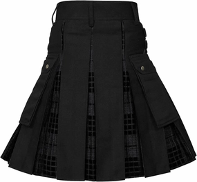 Mens Tartan Utility Kilts 2024 Color Pocket Pleated Skirt Highland Tartan Utility Kilt Tartan Kilt for Men Black