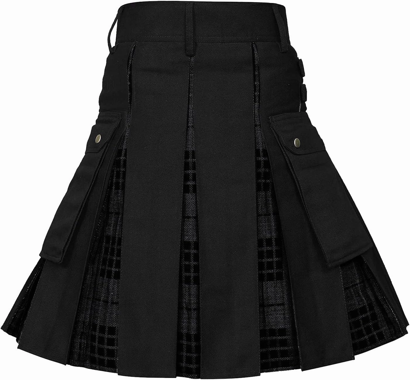 Mens Tartan Utility Kilts 2024 Color Pocket Pleated Skirt Highland Tartan Utility Kilt Tartan Kilt for Men Black