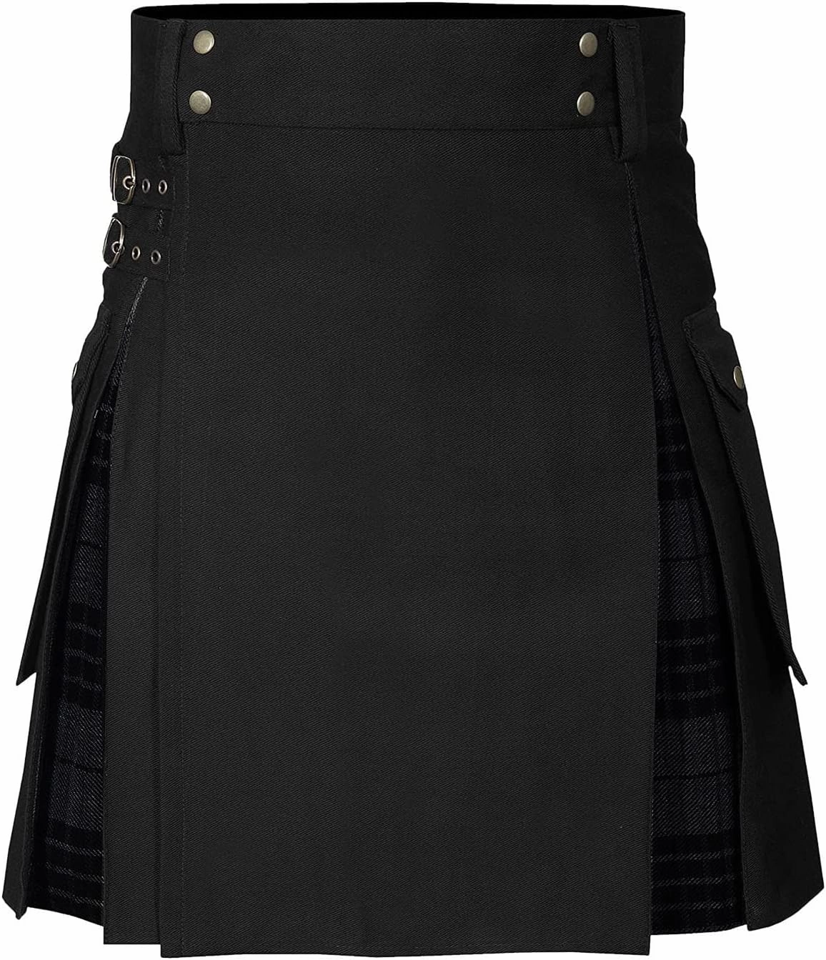 Mens Tartan Utility Kilts 2024 Color Pocket Pleated Skirt Highland Tartan Utility Kilt Tartan Kilt for Men Black