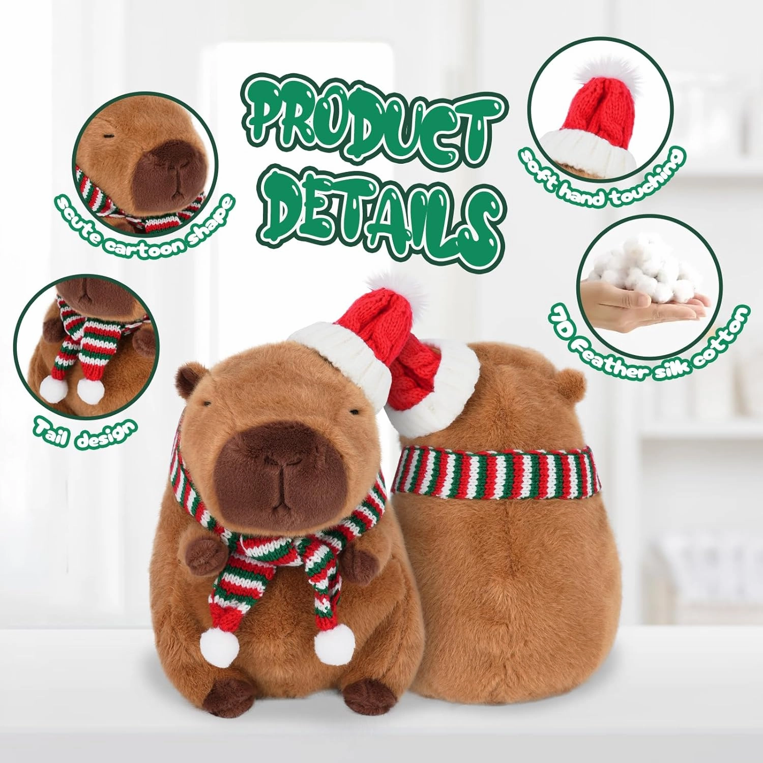 Merry Capybara Plush Toy - 9 Inch Merry Hat Capybara Stuffed Animal, Capibara Cute Plushie Doll Pillow, Perfect Hugging Gift for Kids