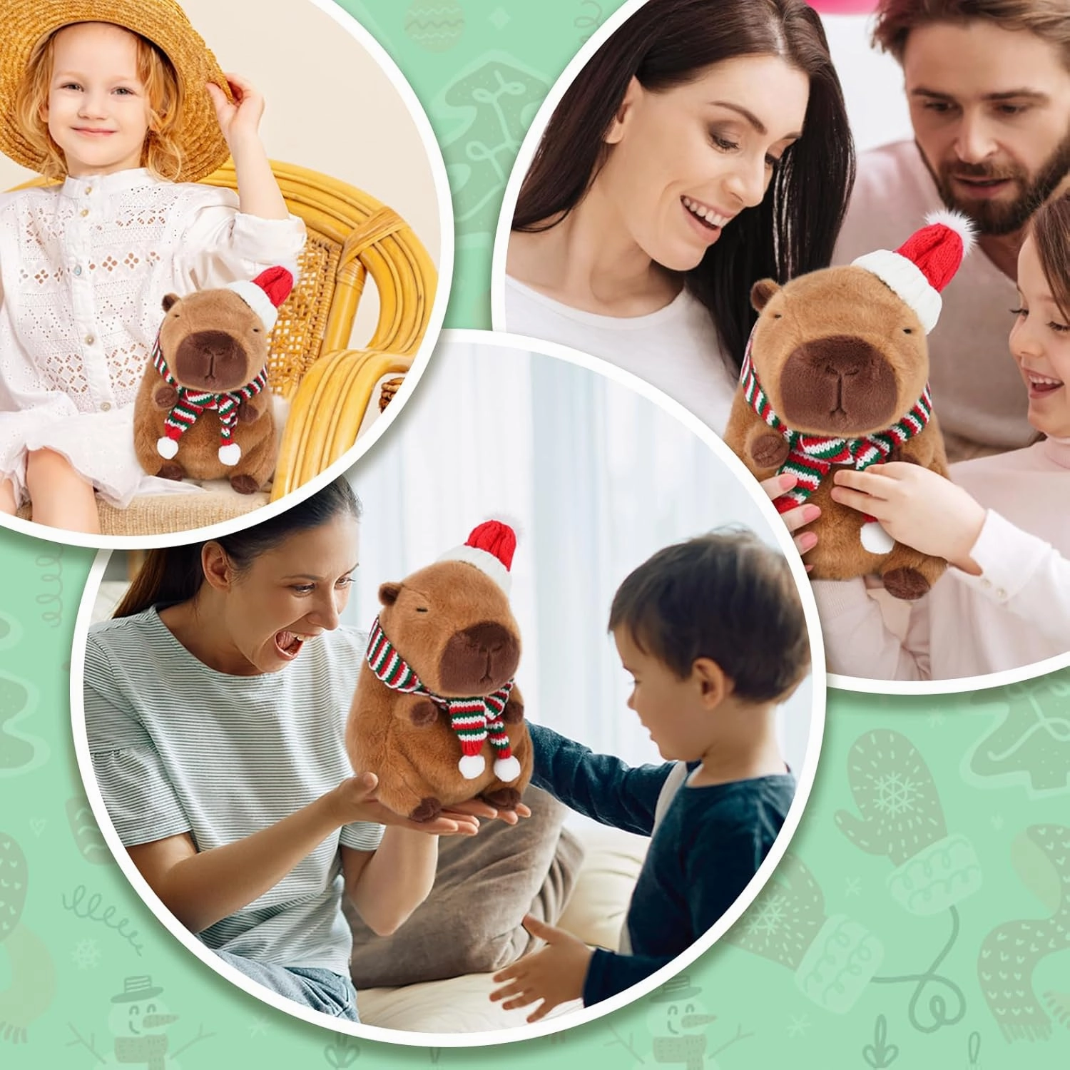 Merry Capybara Plush Toy - 9 Inch Merry Hat Capybara Stuffed Animal, Capibara Cute Plushie Doll Pillow, Perfect Hugging Gift for Kids