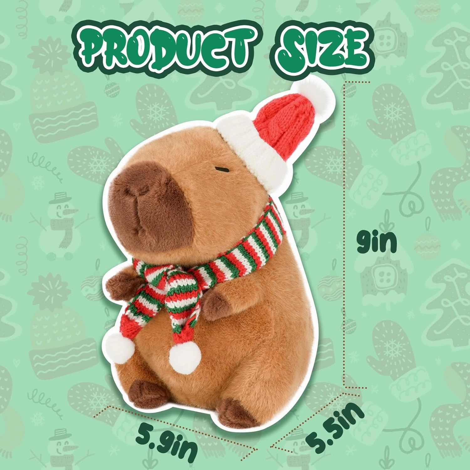Merry Capybara Plush Toy - 9 Inch Merry Hat Capybara Stuffed Animal, Capibara Cute Plushie Doll Pillow, Perfect Hugging Gift for Kids