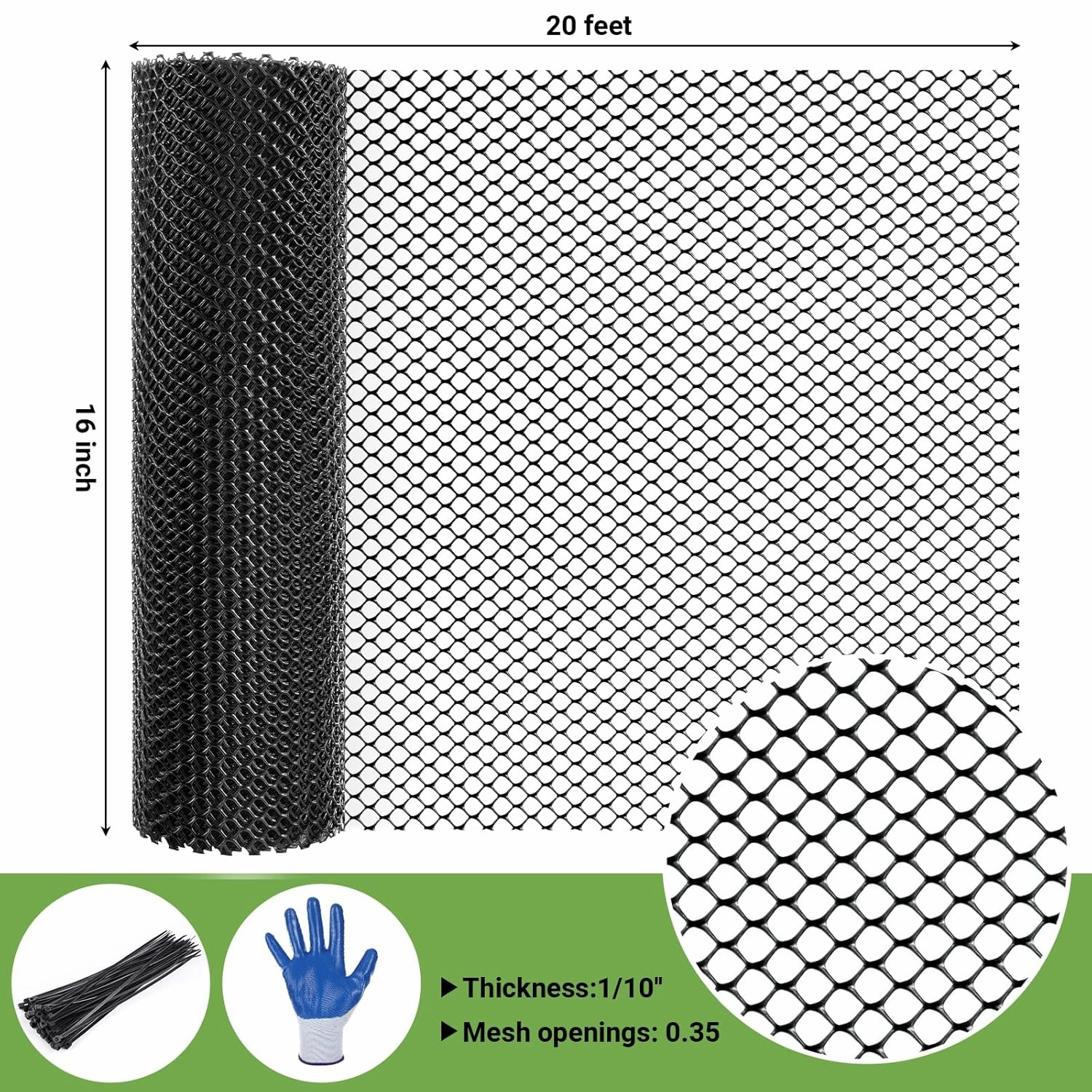 Mesh Tree Guard Trunk Protectors, Tree Wraps to Protect Bark, Flexible Net Tree Guard 16 in x 20FT with 50 Zip Ties, Tree Bark Protector from Deer, Trimmers, Weed Whackers, Rabbits-Black