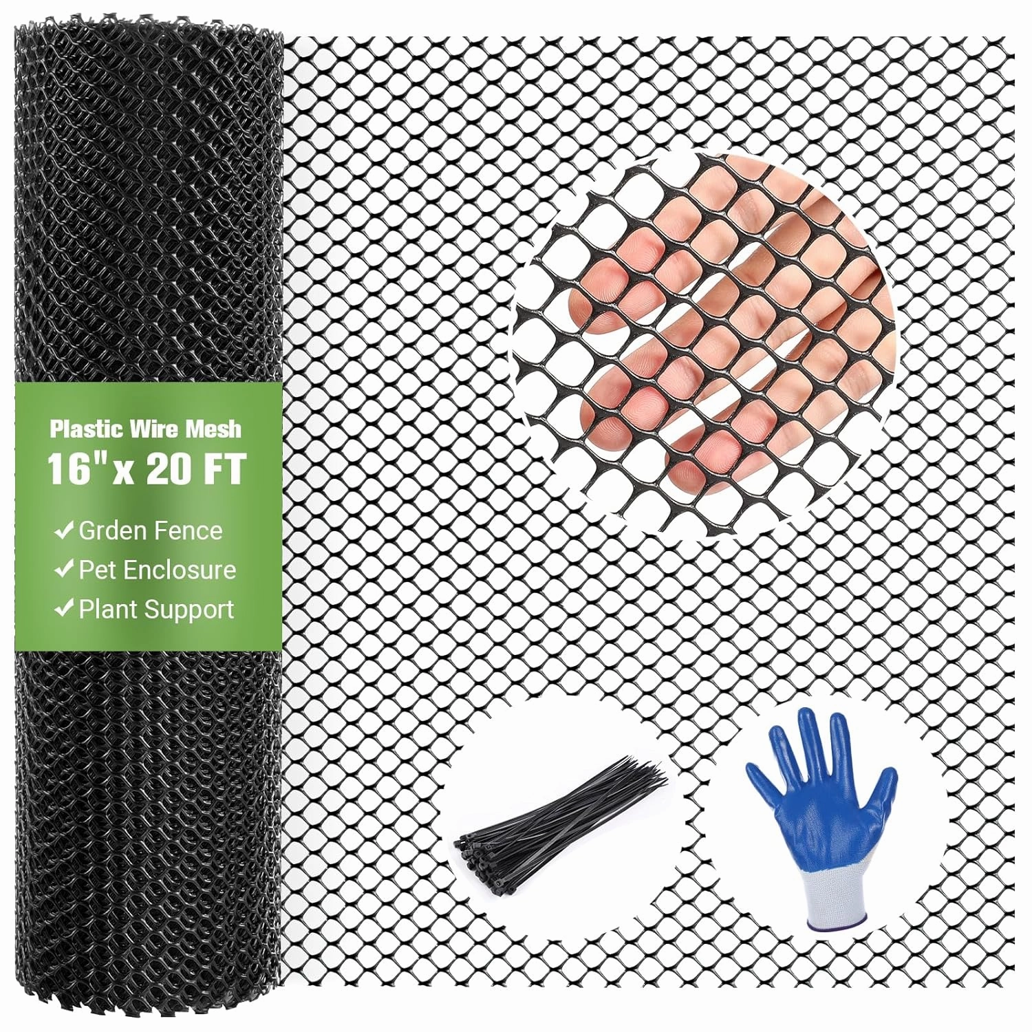 Mesh Tree Guard Trunk Protectors, Tree Wraps to Protect Bark, Flexible Net Tree Guard 16 in x 20FT with 50 Zip Ties, Tree Bark Protector from Deer, Trimmers, Weed Whackers, Rabbits-Black