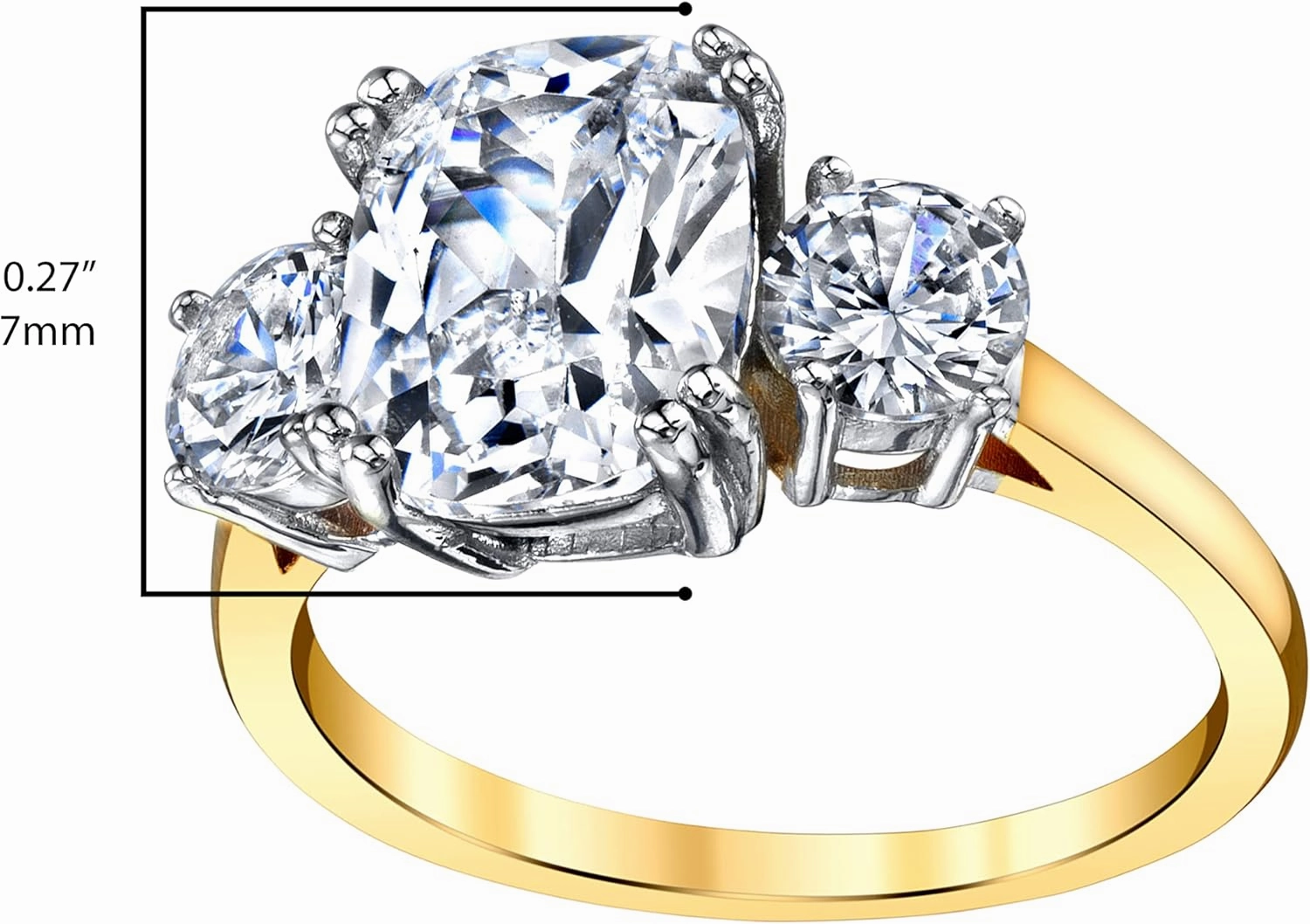 Metal Masters Co. Sterling Silver 925 Meghan Markle 14K Gold Plated Cushion Cubic Zirconia Wedding Engagement Ring
