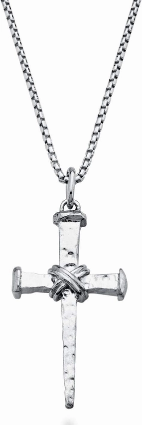 Miabella Italian Rope Wrap Nail Cross Pendant Necklace Box Chain, Rhodium or 18K Yellow Gold Over 925 Sterling Silver Made in Italy