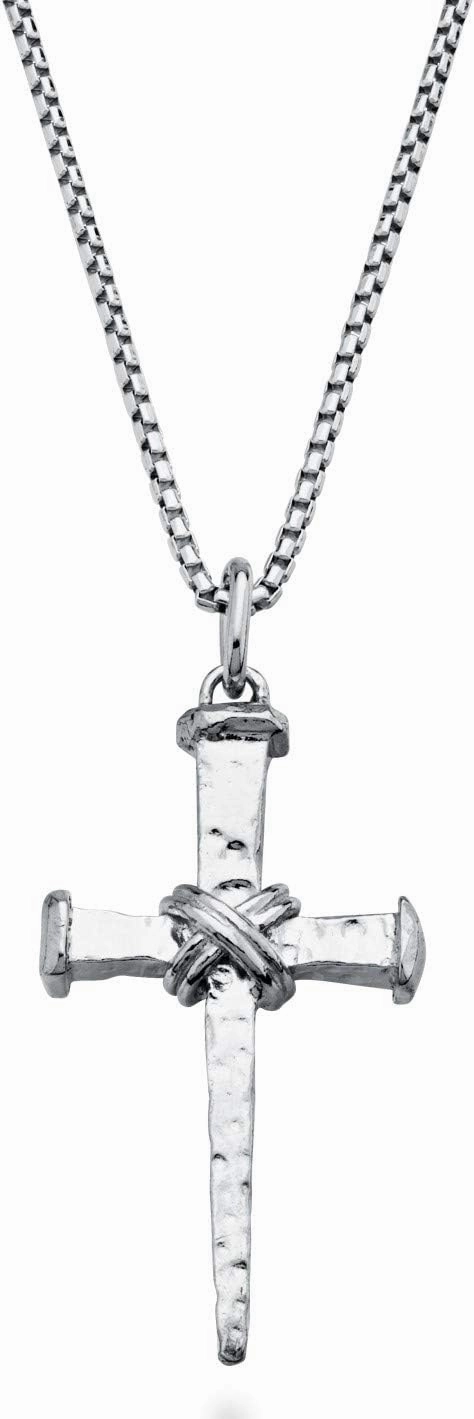 Miabella Italian Rope Wrap Nail Cross Pendant Necklace Box Chain, Rhodium or 18K Yellow Gold Over 925 Sterling Silver Made in Italy