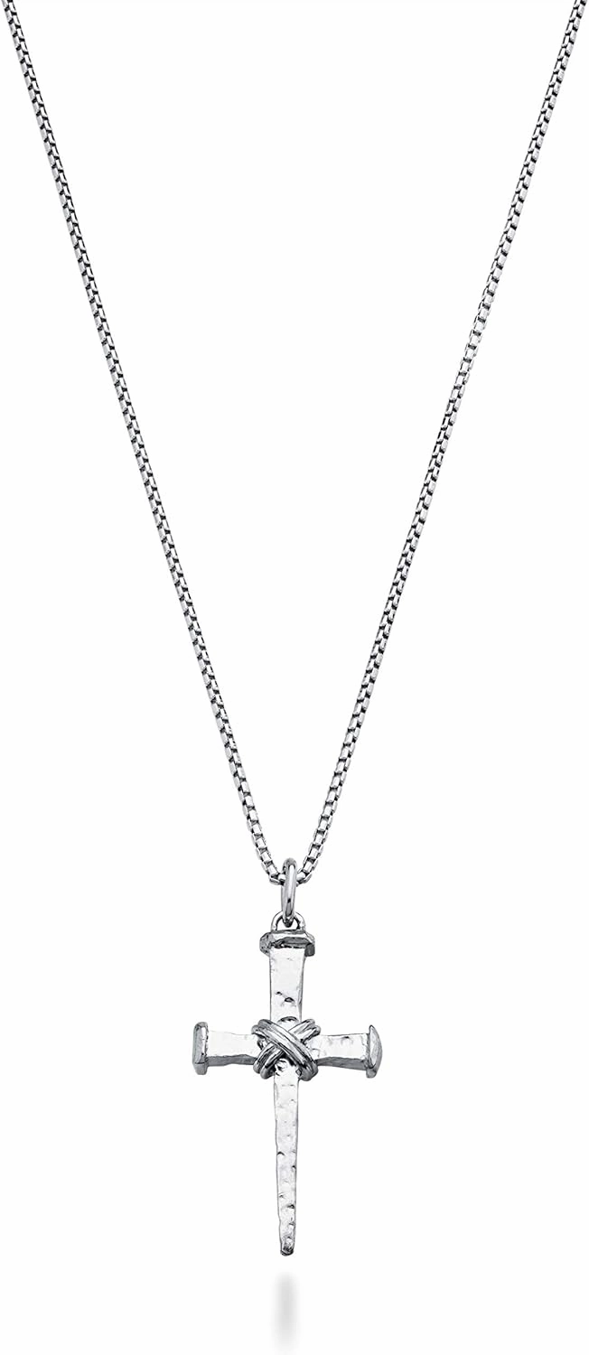 Miabella Italian Rope Wrap Nail Cross Pendant Necklace Box Chain, Rhodium or 18K Yellow Gold Over 925 Sterling Silver Made in Italy