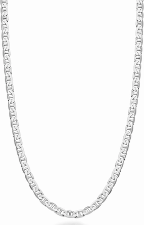 Miabella Solid 925 Sterling Silver Italian 3mm Diamond-Cut Flat Mariner Link Chain Necklace for Women Men, Made in Italy