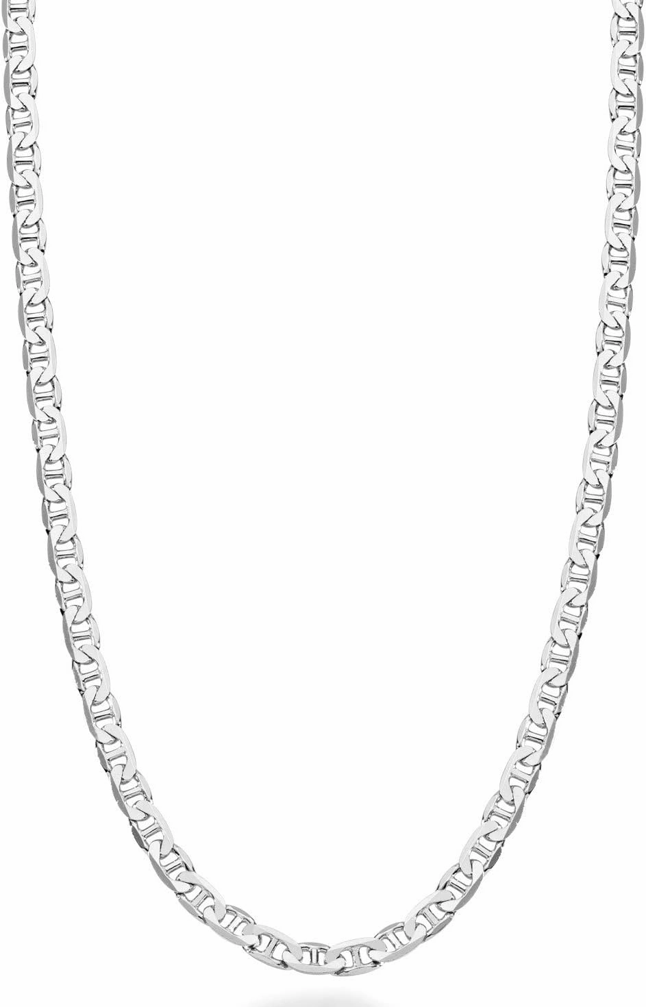 Miabella Solid 925 Sterling Silver Italian 3mm Diamond-Cut Flat Mariner Link Chain Necklace for Women Men, Made in Italy