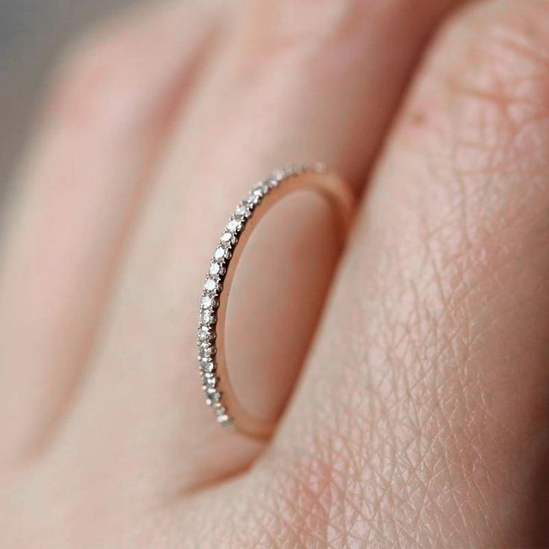 Micro Pave Cubic Zirconia Wedding/Engagement Rings White/Rose Gold Color Fashion Crystal Ring Jewelry For Women